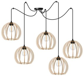 Závesné svietidlo Timber Spider 9, 5x drevené tienidlo