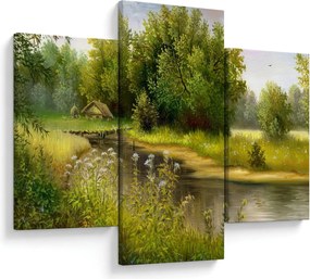 Obraz - Rieka pri lese, olejomaľba (90x60 cm)