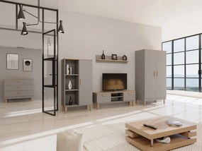 Obývacia izba DENVER šedý, dub hikora: Skriňa, komoda, polica, regál a TV stolík 120 cm