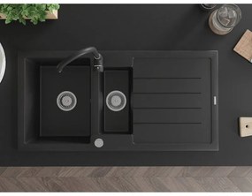 Mexen Andres 1,5-komorový granitový kuchynský drez s odkvapkávačom 100x50 cm a kuchynská batéria Telma, čierna, 6515-77-670200-70