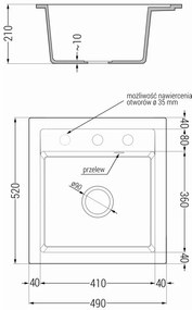 Mexen Vito, 1-komorový granitový drez 490x520x210 mm a drezová batéria Elia, šedá, 6503-71-670101-71