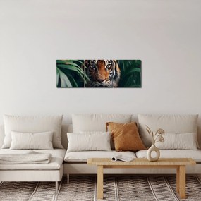 Obraz - Portrét tigra v džungli (s hodinami) (90x30 cm)