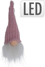 Závesný vianočný škriatok s LED – ružový 19 cm