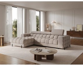 Béžová zamatová rozkladacia/s úložným priestorom rohová pohovka (ľavý roh/s leňoškou) Felro – ELTAP