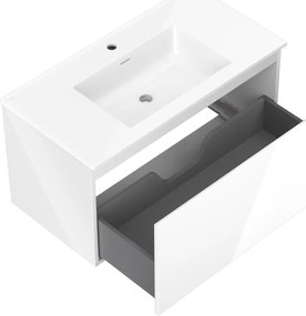 Mexen Orio, kúpeľňová skrinka 90 cm s umývadlom Otis, 1 zásuvka, biela lesklá, 91A10-09047-1-BF00-W18M00