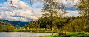 Obraz loďky pri jazere (120x50 cm)