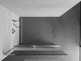 Mexen Kioto+ L, sprchová zástena Walk-In s poličkou a vešiakom 70 x 200 cm, 8mm číre sklo-námraza, brúsená oceľ profil, 800-070-123-97-35