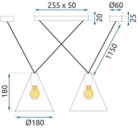 Toolight - Závesné svietidlo E27 60W APP548-2CP, čierna, OSW-03189