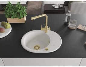 Mexen Kevin, drez granitový 586x458x190 mm, 1-komorový a zlatá Duero batéria, biela, 6517-20-671600-50