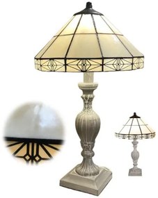 Stolná lampa Tiffany štýl WOOD ANTIQUE CREAM Ø32*56 1*E27