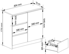 Komoda K80 JERRY 1D 3SZ betón
