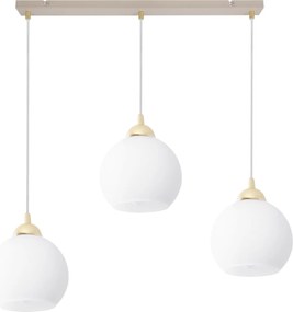 Závesné svietidlo Eliza, 3x biele sklenené tienidlo, g/be
