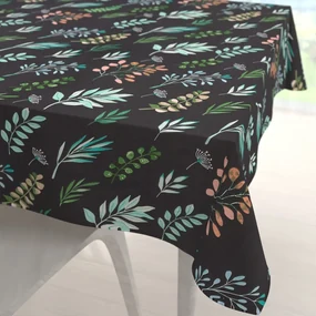 Biante Bavlnený štvorcový obrus Sandra SA-556 Vetvičky s lístkami na čiernom 90x90 cm