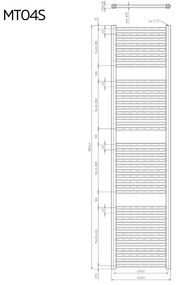 Mereo, Vykurovací rebrík 450x1690 mm, rovný, biely, stredové pripojenie, MER-MT03S