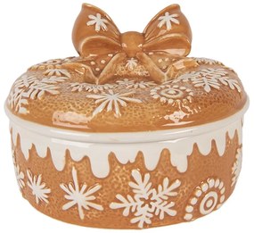 Hnedá keramická perníková dóza s mašľou - Ø 20*13 cm