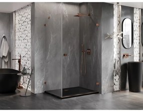 Mexen Lunar-B, pravostranný výklopný sprchový kút 75 x 70 cm, 8mm číre sklo, profil ružové zlato, 832-075-070-60-00-P