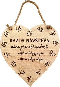 AMADEA Drevené srdce s textom Každá návšteva.., masívne drevo, 16 x 15 cm