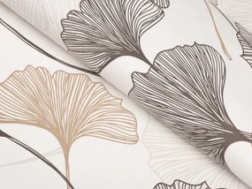 Biante Bavlnené posteľné obliečky Sandra SA-411 Hnedé Ginkgo listy na bielom Jednolôžko 140x200 a 70x90 cm