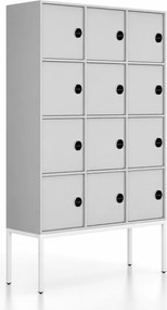 Kancelárska skriňa FRAME, biela podnož, 12x dvere, 1299 x 450 x 2185 mm, RFID zámok, sivá