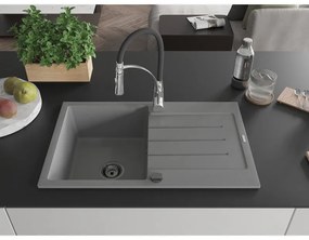 Mexen Bruno, 1-komorový granitový drez 795x495x200 mm a drezová batéria Aster, šedá, 6513-71-73450-07-B
