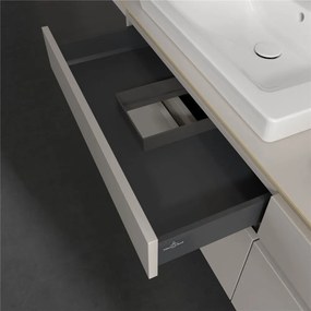 VILLEROY &amp; BOCH Legato závesná skrinka pod dve umývadlá, 4 zásuvky, 1600 x 500 x 550 mm, Soft Grey, B69300VK