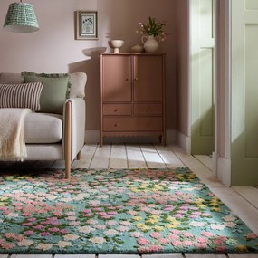 Ručne tkaný vlnený koberec v mentolovej farbe 200x290 cm Emilia Floral – Flair Rugs