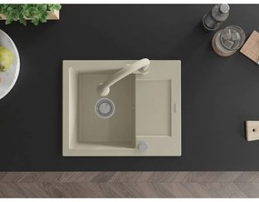 Mexen Enzo, 1-komorový granitový drez 576x465x174 mm a drezová batéria Elia, béžová, 6506-69-670101-69