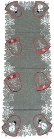 Vianočný vyšívaný obrus vianočný Zvončeky sivé 40x110 cm TiaHome