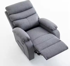 Relaxačné polohovacie TV kreslo VELORA — látka, sivá, nosnosť 130 kg