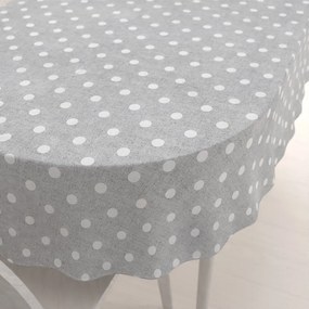 Biante Dekoračný oválny obrus Porto PRT-018 Biele bodky na sivom režnom 120x140 cm