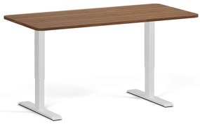 Výškovo nastaviteľný stôl, 160x80 cm, 1 motor, zaoblené rohy, biela podnož, orech