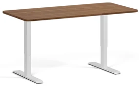 Výškovo nastaviteľný stôl, 160x80 cm, 1 motor, zaoblené rohy, biela podnož, orech