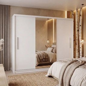 Šatníková skriňa s posuvnými dverami 232 cm so zrkadlom biela matná  MES PRIMO SZP4/2/1W/2W1L/0/AL