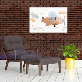 Obraz - Akvarelový slon v lietadle (90x60 cm)
