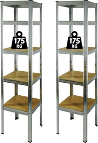 SADA DVÔCH 5-ÚROVŇOVÝCH POLIČIEK 180 x 40 x 40 CM NOSNOSŤ POLIČKY: 175 KG*9405