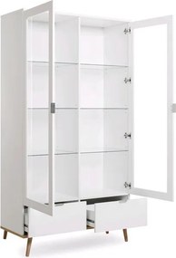 Vysoká vitrína Göteborg, biela / dub sonoma