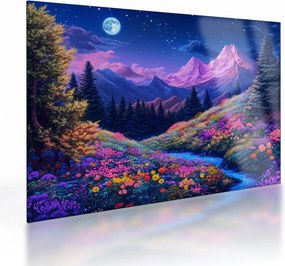 Sklenený obraz - Fialová krajina pri úplnku (70x50 cm)