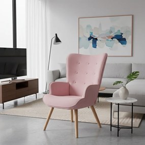 Kreslo ušiak CORDU + taburet — masív, látka, prírodná / ružová