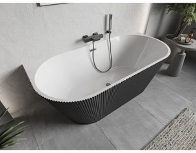 Mexen Oris, voľne stojaca ryhovaná vaňa 170 x 80 cm, biela-šedá, brúsený grafit prepad, 52871708062-66