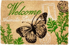 Home Elements Rohožka gumová kokosová WELCOME motýľ - béžová 40 x 60 cm