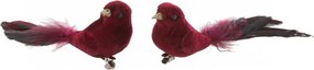 Sada 2 kousků sametových klipů Bird v červené barvě s péřovým zdobením – 16*5*5 cm