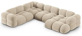 Béžová zamatová rohová pohovka (ľavý roh/do tvaru "U") Loretto – Cosmopolitan Design