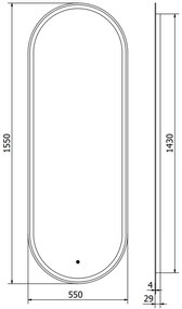 Mexen Bono, LED kúpeľňové zrkadlo s podsvietením 55 x 155 cm, 6000K, ochrana proti zahmlievaniu, 9816-055-155-611-00