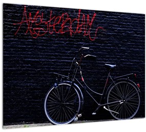 Sklenený obraz bicykla v Amsterdame (70x50 cm)