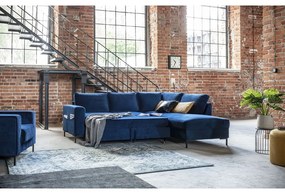 Tmavomodrá zamatová rozkladacia rohová pohovka (pravý roh) Lofty Lilly – Miuform