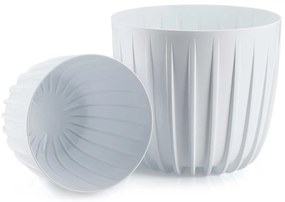 PLASTOVÝ KVETINÁČ STRIPPED SADA 2KS 18X15,5 CM+24X21 CM BIELA
