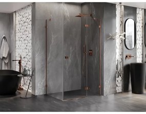Mexen Lunar, pravostranný výklopný sprchový kút 95 x 70 cm, 8mm číre sklo, profil ružové zlato, 834-095-070-60-00-P