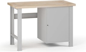 Dielenský pracovný stôl G7, buková škárovka, 1200 x 685 x 840 mm, 1x skrinka, sivá