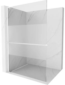 Mexen Kioto+ L, sprchová zástena Walk-In s poličkou a vešiakom 100 x 200 cm, 8mm číre sklo-námraza, biely profil, 800-100-123-20-35