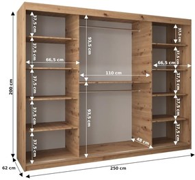 Šatníková skriňa ESTER - šírka 250 cm, dub sonoma